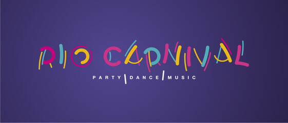 Wall Mural - Rio Carnival handwritten typography colorful logo party dance music purple background