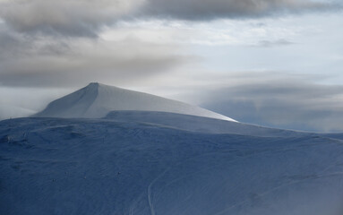 Wall Mural - carpathian winter mountain cloudy landscape.