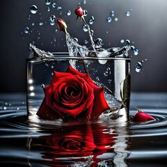 Wall Mural - red rose in a glass of water realistic hd abstract background