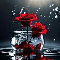Wall Mural - rose petals falling into water realistic hd abstract background