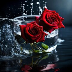 Wall Mural - red rose and water drops realistic hd abstract background