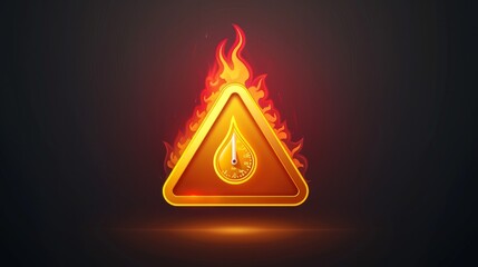 High temperature warning sign. Vector illustration of yellow triangle sign with fire and thermometer icon inside. Summer concept. Caution symbol isolated on background