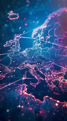 Wall Mural - abstract digital map of western europe, european global network concept and connectivity, data trans