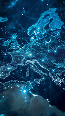 Wall Mural - abstract digital map of western europe, european global network concept and connectivity, data trans