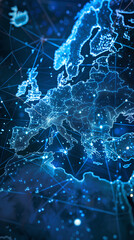 Wall Mural - abstract digital map of western europe, european global network concept and connectivity, data trans