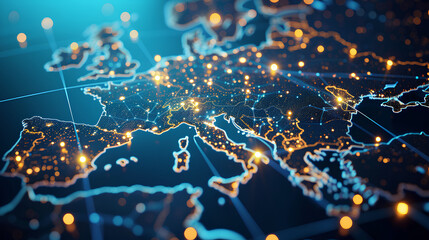 Wall Mural - abstract digital map of western europe, european global network concept and connectivity, data trans