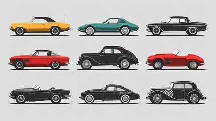 Collection of modern and vintage car silhouettes