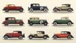 © Orxan - Set of vector icons depicting retro luxury cars from the 1930s and 1940s. Shadows are placed on a separate layer for easy customization