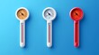 A set of 3D vector icons depicting thermometers, displayed on a blue background