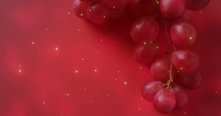 Wall Mural - Composition of spots of light over red grapes on pink background