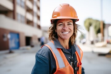 Poster - Portrait of a middle aged female engineer at construction site