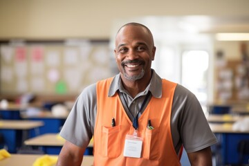 Wall Mural - Portrait of a middle aged male janitor in school