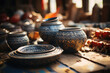 A traditional pottery workshop with various ceramic pieces, showcasing cultural heritage. Concept of artisan skills and cultural traditions. Generative Ai.