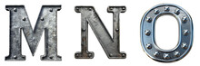 Metal Letters M N O Set Isolated On Transparent Or White Background, PNG