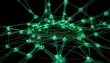 Image of glowing green mesh of connections spinning over black background