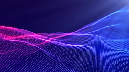 Canvas Print - abstract gradient particle waves seamlessly flowing with soft light and bokeh. fucsia and blue digit