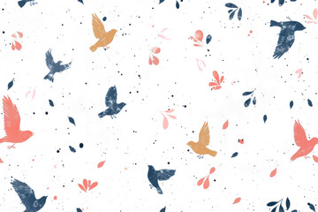 Wall Mural - Pastel Birds Pattern on Seamless Background