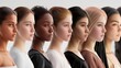 © Abubakar - a panoramic image composed of headshots of young women from various global ethnicities and races, all showing solemn expressions.