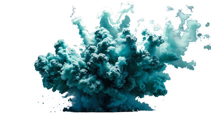 Wall Mural - Teal Explosion Smoke Isolated on Transparent Background.