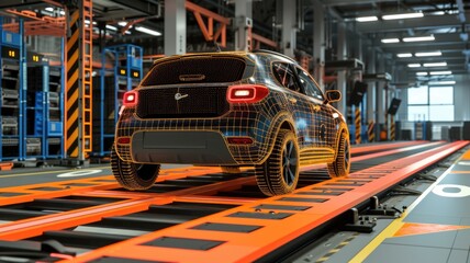 robotic car deploying its sensor array to navigate an obstacle course, showcasing agility and advanced robotics in automotive tech