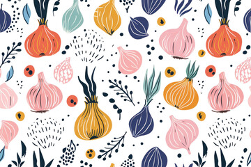 Wall Mural - Pastel Vegetable Pattern on Transparent Background