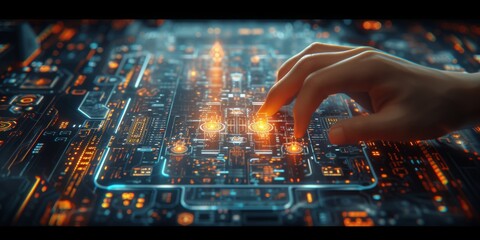 Aufkleber - Embracing the Future: A Businessman Interacts with a Holographic Digital Interface of Data and Innovation, Generative AI
