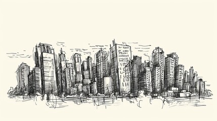 Wall Mural - hand-drawn vector illustration of a cityscape, capturing the essence of urban life with artistic flair and detail