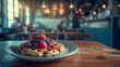 Appetizing waffles with berries