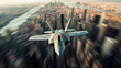 Jet Fighter Soaring Over Urban Landscape