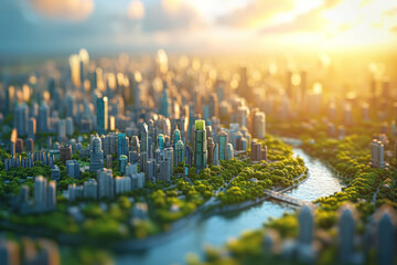 A motion graphic visualizing the growth of a city over time, from small town to metropolis. Concept of urban development and change. Generative Ai.