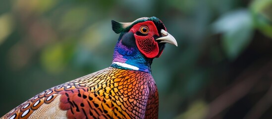 Sticker - The ringneck pheasant displays striking feather patterns and is part of the Phasianidae bird family in the Galliformes order, known for its evident sexual dimorphism.