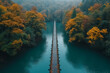 Drone shot of a bridge spanning a river, illustrating engineering marvels from above. Concept of infrastructure and aerial perspectives. Generative Ai.