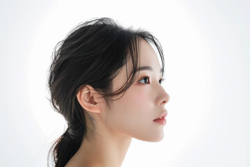 Wall Mural - Asian woman with natural makeup looking away. Beauty and skincare.