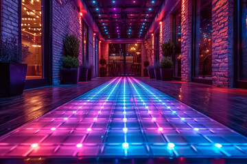Wall Mural - a dance floor illuminated with multicolored gels, creating a vibrant and energetic space. concept of