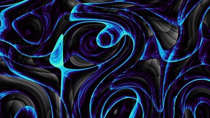 Sticker - distorted neon glowing lines abstract background on black background. 4k loop