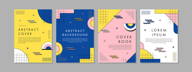 Vector set of abstract geometry cover page background with minimal trendy style.