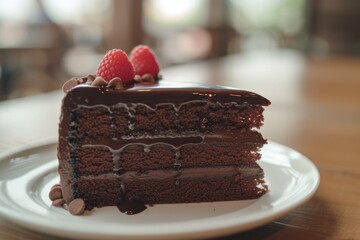 Wall Mural - Chocolate Cake on White Plate