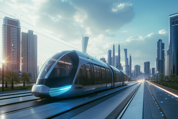 Wall Mural - High-speed transport of the future, high-speed trains in the city of the future