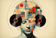 © ADDICTIVE STOCK - Surreal portrait with geometric mind and vintage reels Generative AI image