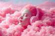 © ADDICTIVE STOCK - Dreamy escape with music amidst pink clouds Generative AI image