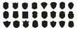 Set of silhouette icons of shields. Military shield insignia of different shapes. Vector elements.	