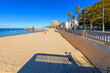 The wide sandy La Caleta Beach on a sunny winter day in the historical center of the city of Cádiz, Spain.