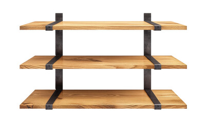 Wall Mural - Sturdy wooden shelves with metal supports, industrial design.