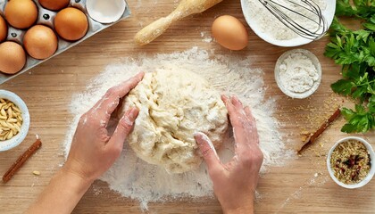 Wall Mural - Hand kneading the dough 