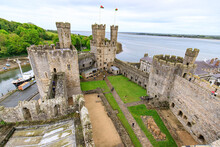 Aerial View Of The Majestic Caernarfon Castle, UNSECO