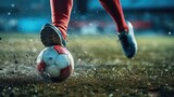 Fototapeta Sport - Soccer player on the stadium with a ball