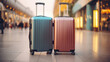 Two suitcases stand ready in an airport, evoking travel and adventure.