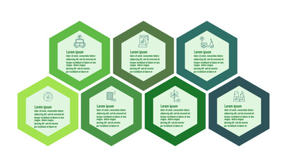 Wall Mural - Infographic renewable energy template for energy consumption sustainable information presentation. Vector elements step eco green workflow diagrams. Report plan 7 topics