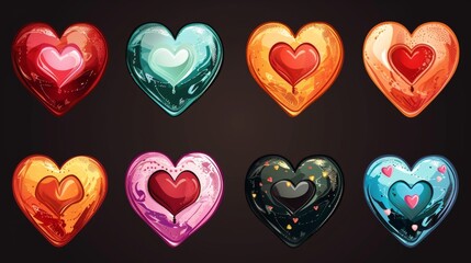 Collection of illustrated hearts icons generative ai