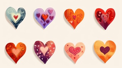 Collection of illustrated hearts icons generative ai